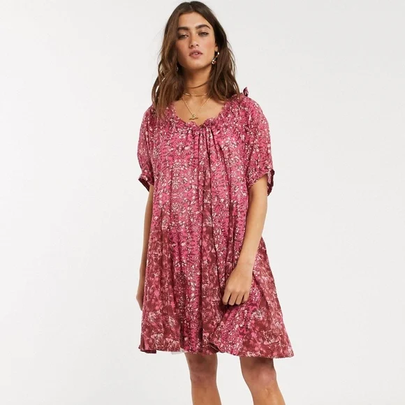 Free People | Dresses | Free People Jet Set Floral Bardot Mini Dress Pink  Large | Poshmark